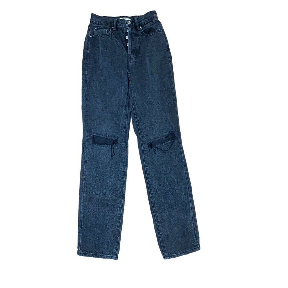 Pacsun Vintage Wash Denim Button Fly Dad Jeans | Black Fade Distressed | 23